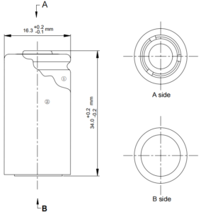 Outline Dimension of 16340 battery